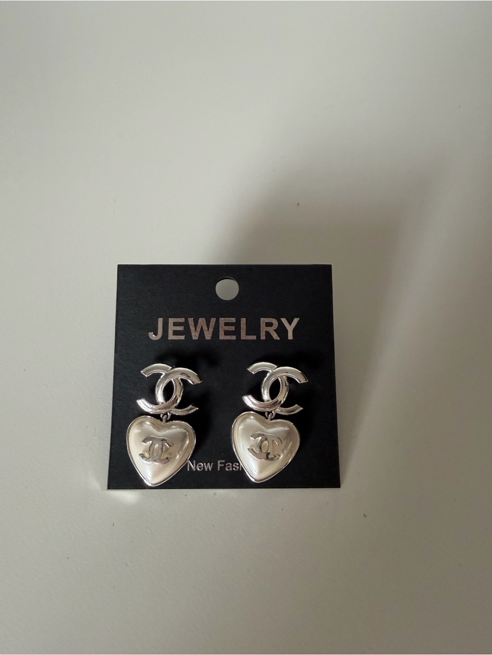 Silver Heart Drop Earrings with Interlocking Logo